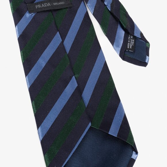 Prada Blue/Green Striped Silk Tie - Picture 4 of 5